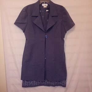 Lisa Jo Sleeveless Dress With Long Jacket 13/14 Denim Blue Floral Lightweight